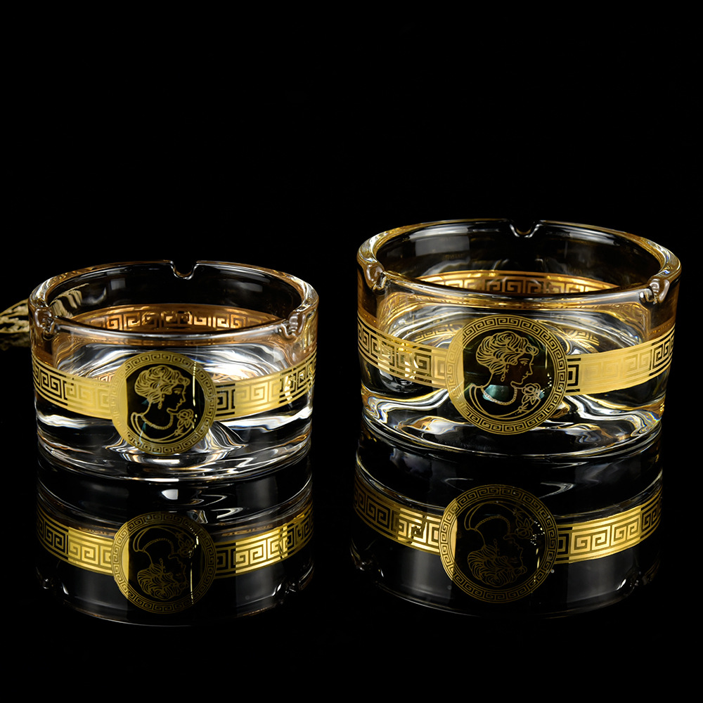 伊丽莎白描金烟灰缸 水晶玻璃创意烟灰缸家居办公室摆件 送礼礼品