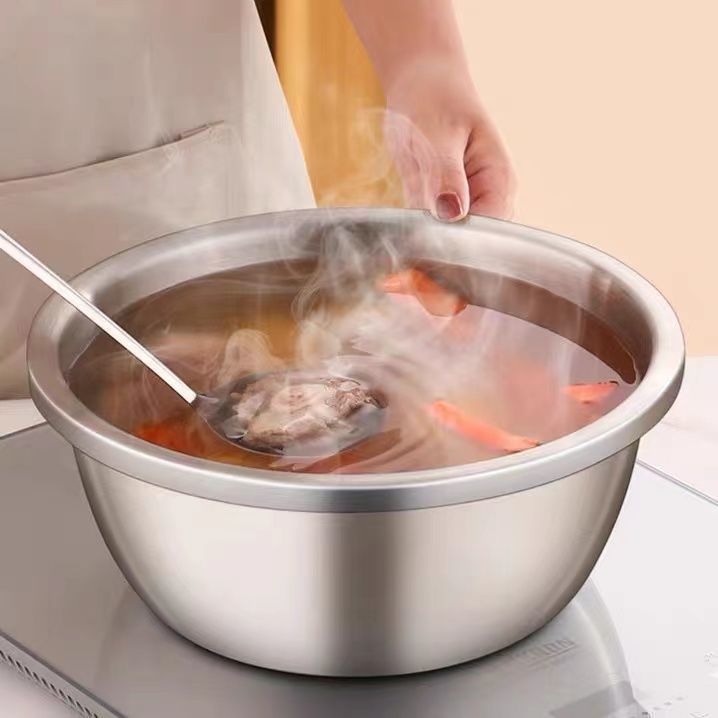 【6個セット】ステンレス製洗面器 蓋付き キッチン洗面器 調味料洗面器 卵洗いセット洗面器 家庭用スープ洗面器|undefined