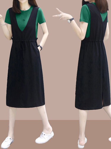 Large size women's clothing 2025 new style Korean loose slimming black dress for women's summer waist waist temperament small black dress