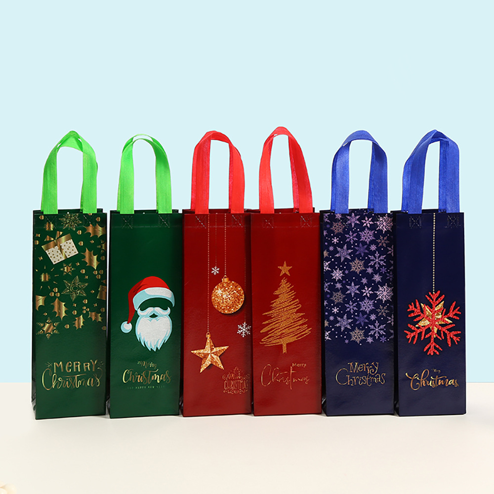 跨境爆款圣诞节主题酒袋系列派对礼物覆膜酒袋派对节日礼物袋批发