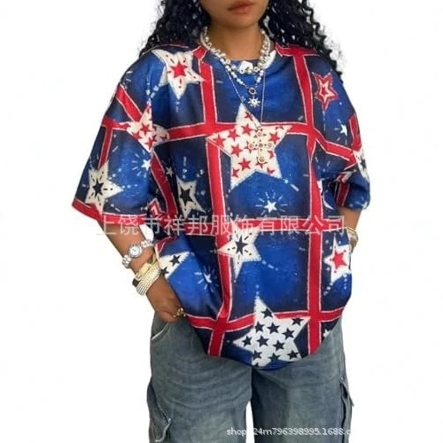 Summer New Printed T-Shirt, European and American Large Size Loose Round Neck Short Sleeve Casual Top, Directly Supplied by Manufacturer