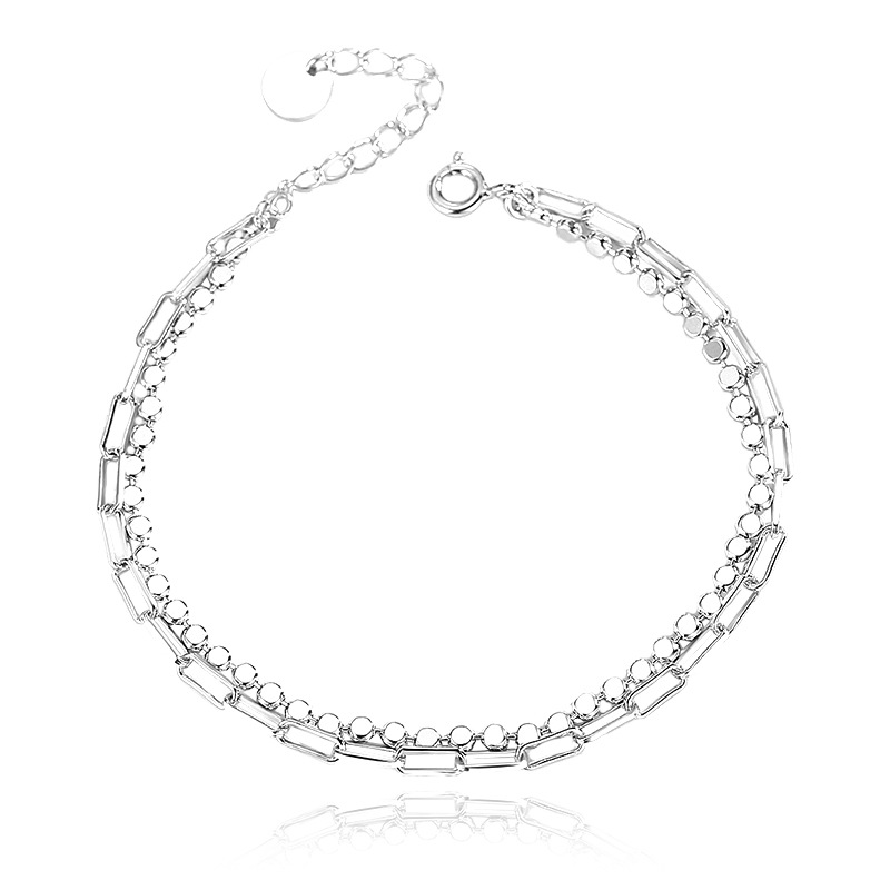 Pulsera redonda de doble capa de plata esterlina s925 pulsera de mujer pulsera simple pulsera de estilo japonés y coreano fábrica al por mayor