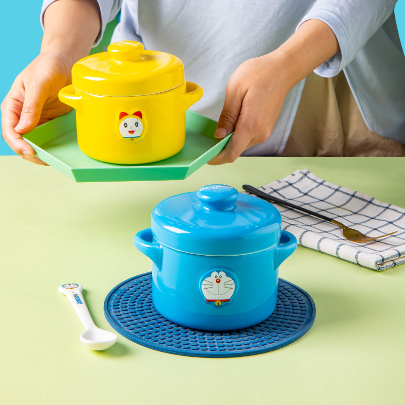 Doraemon Ceramic Water-proof Stew Pot Household Water-proof Stew Bird's Nest Cup With Lid Small Stew Pot Steamed Egg Bowl