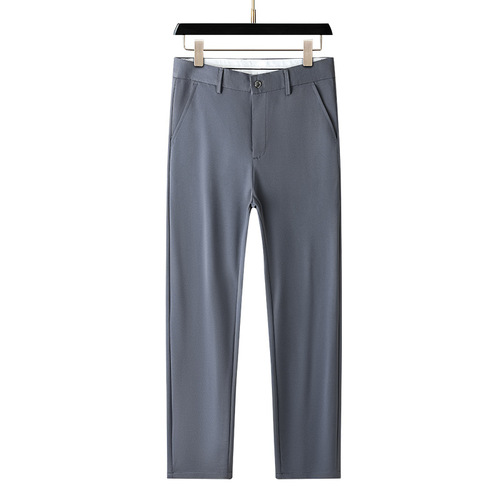 Summer Men's Business Casual Pants for Middle-Aged Youth, Formal Thin Straight Ice Silk Nine-Inch Quick-Dry Casual Western Pants for Men