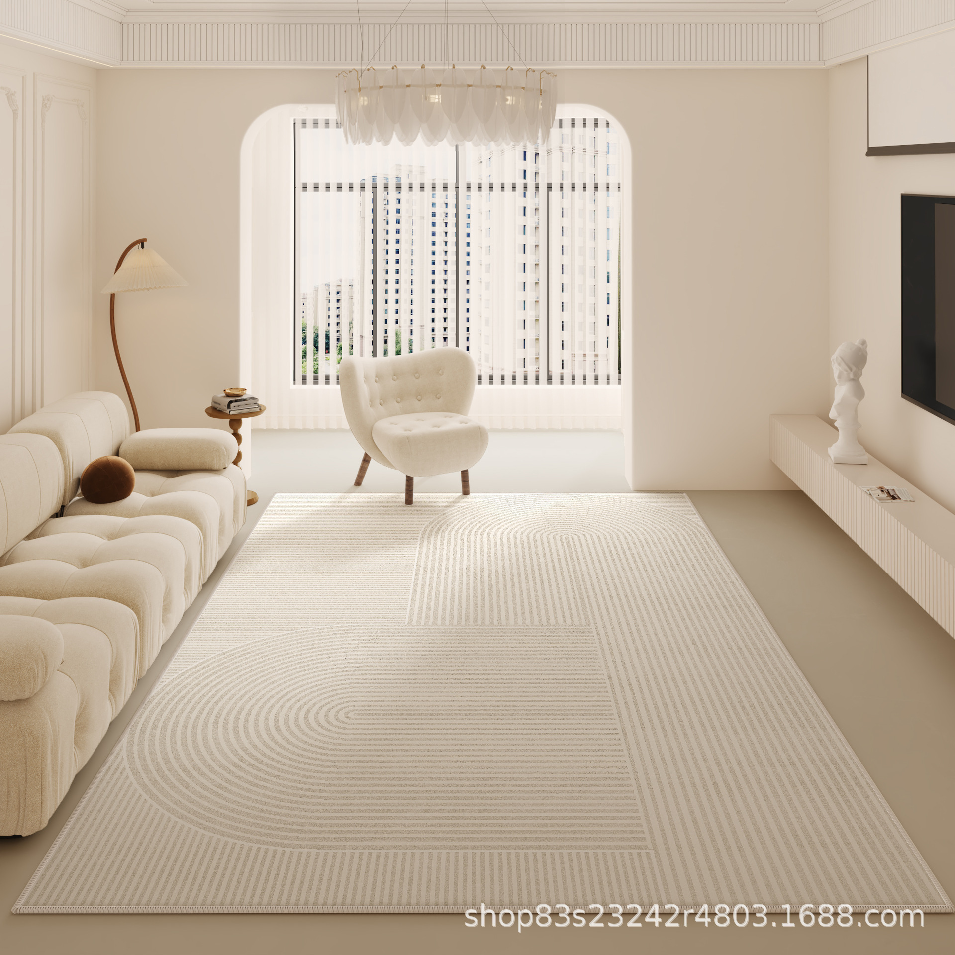 Estilo japonés minimalista Líneas geométricas Loop alfombra de terciopelo sala de estar dormitorio de lujo de luz llena cubierta de color cálido alfombra