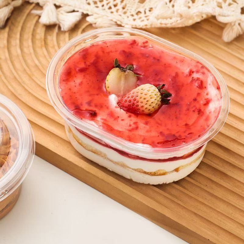 Heightened Mousse Cake Box, Disposable Transparent Cake Box with Spoon, Plastic Box for Baking Desserts and Snacks