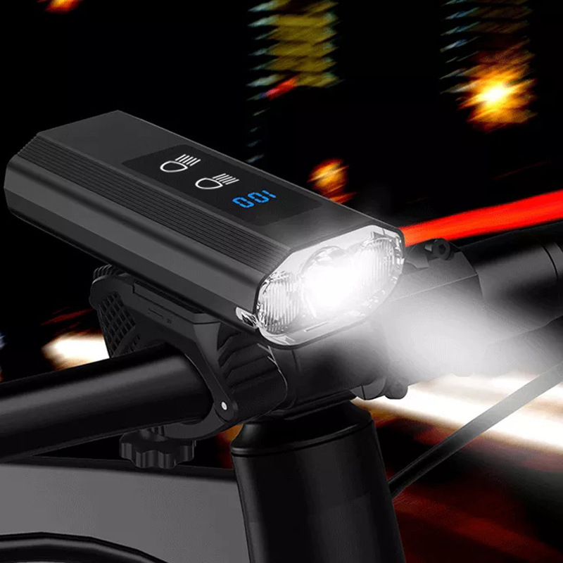 2025 Amazon's New Digital Display Headlight Three-Light Double Switch High and Low Beam Charging High-Brightness Cycling Night Cycling Mountain Bike