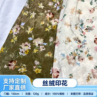 厂家定制丝绒印花面料 连衣裙半裙裤装时尚女装布料
