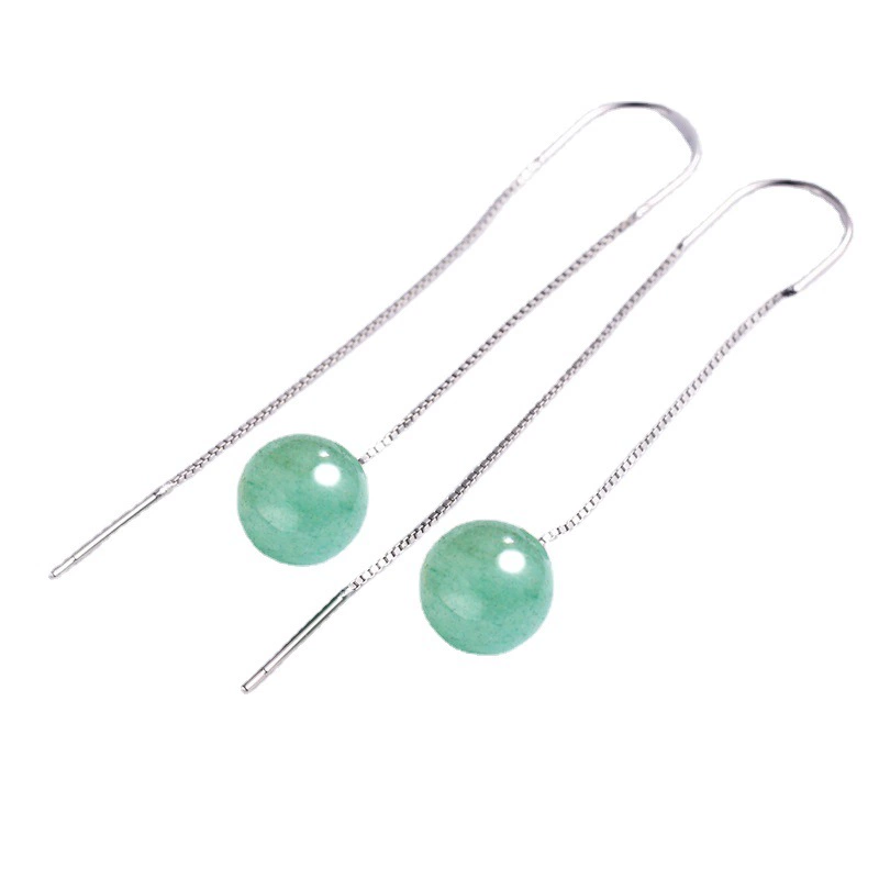 Long retro earrings jade, silver 925 sample, light luxury style