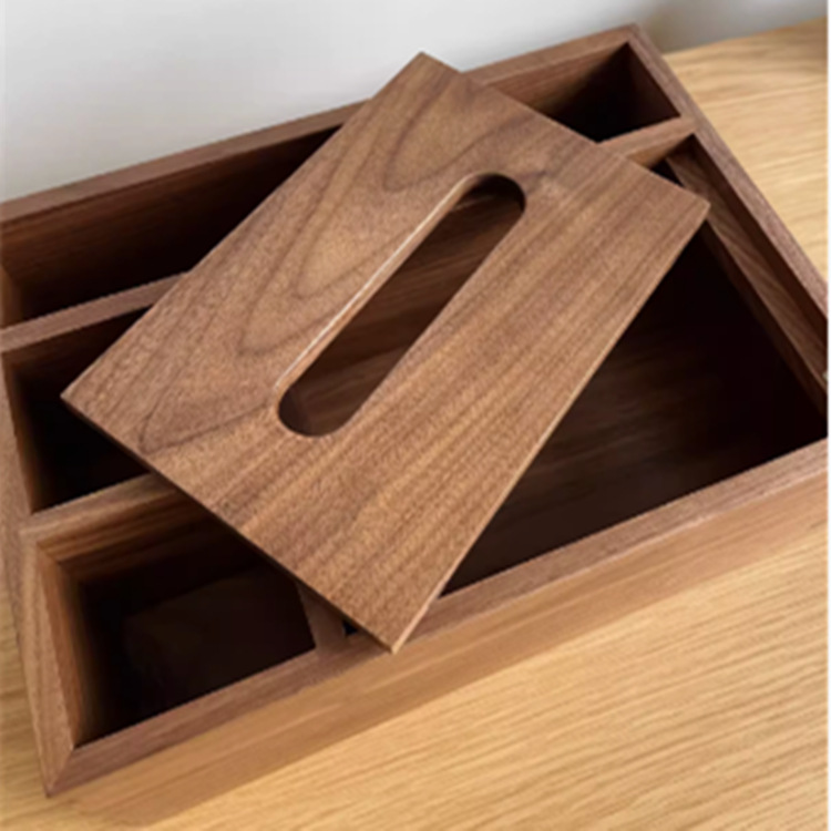 Caja de pañuelos de madera maciza de nogal negro hogar sala de estar caja de pañuelos mesa de café caja de almacenamiento de control remoto de lujo ligero de alta gama multifuncional