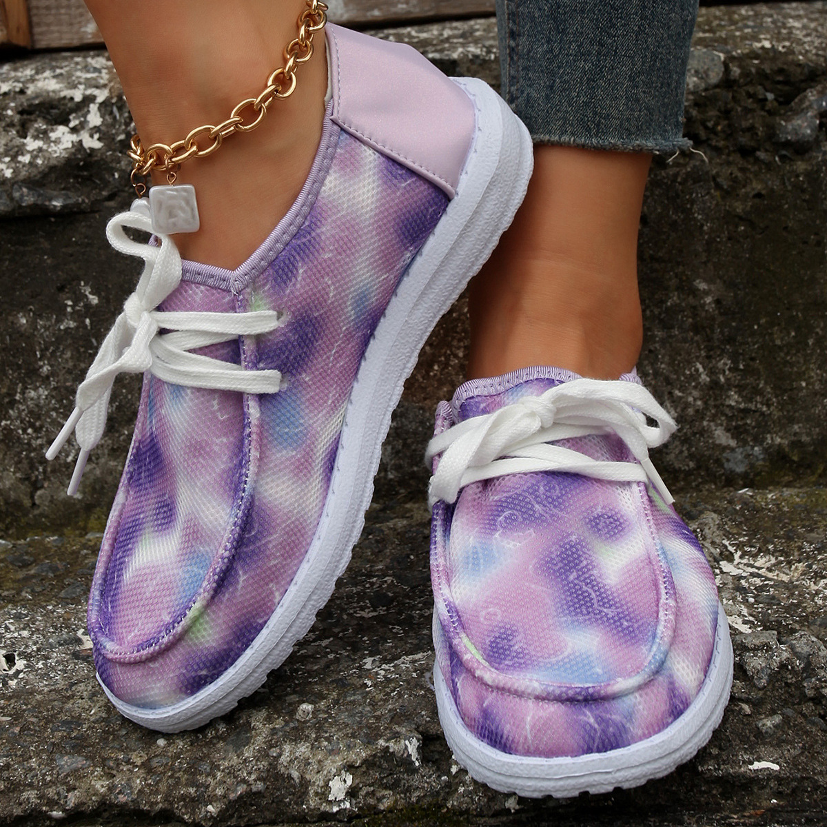 Women's Shoes large size color matching low top shoes flat round head graffiti canvas breathable sneakers _voghion.com
