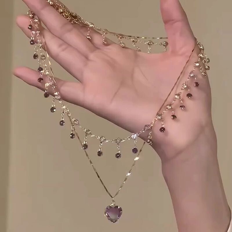 "Zixia Fairy" Purple Love Necklace Women's 2024 New Explosive Super Fairy Beauty Double Laminated Collarbone Chain