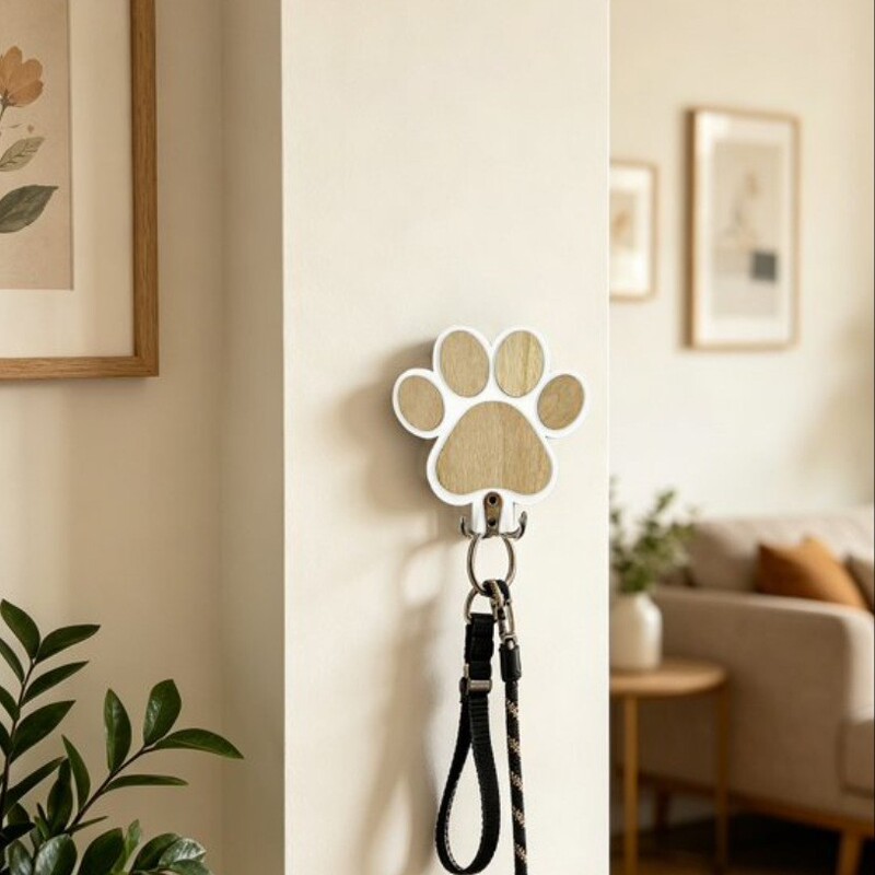 Cross-border best-selling clothing and dog leash wall hook, creative wall decoration for pet shops, stylish wooden paw print hook