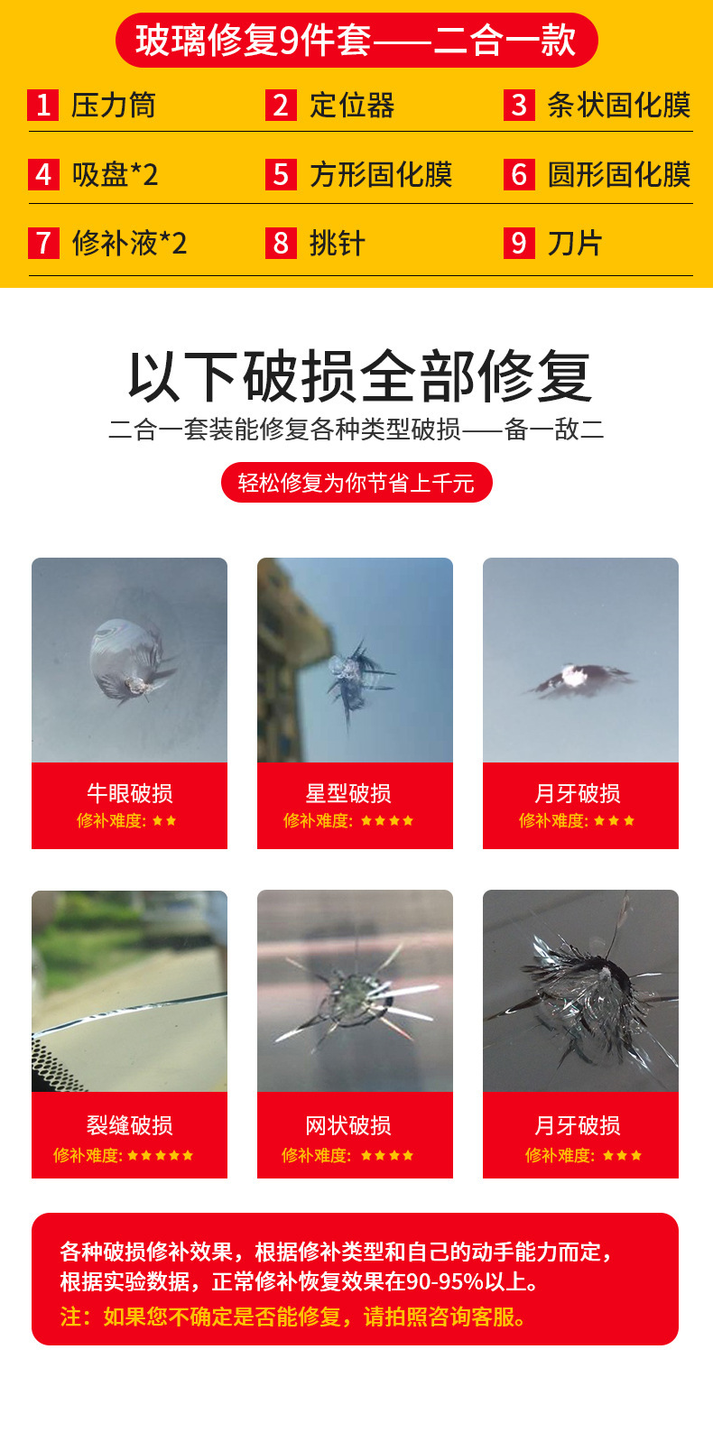 Car windshield repair liquid door and window mirror crack scratch crack repair glue reducing agent non-trace glue CF