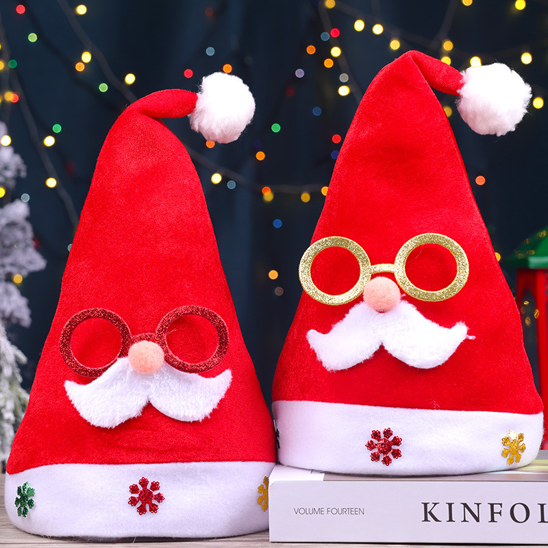 Christmas Hat for Adults and Kidsren Christmas Eve Gold Velvet Glasses Headdress Santa Claus Decoration Gift_voghion.com