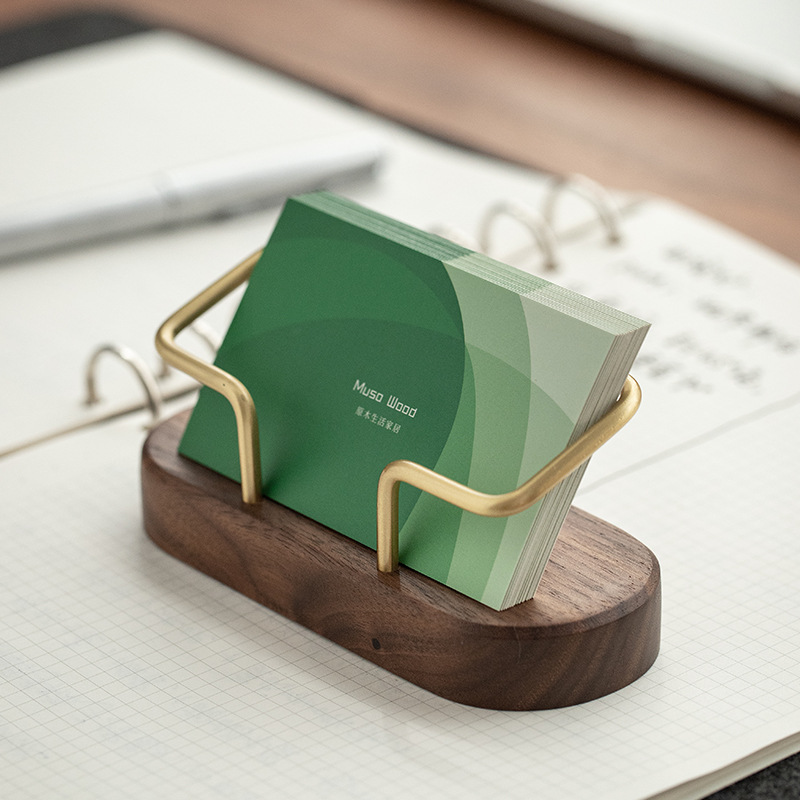 Solid Wood Oval Business Card Box Creative Wooden Business Card Storage Box Brass Business Card Holder Simple Card Box Holder