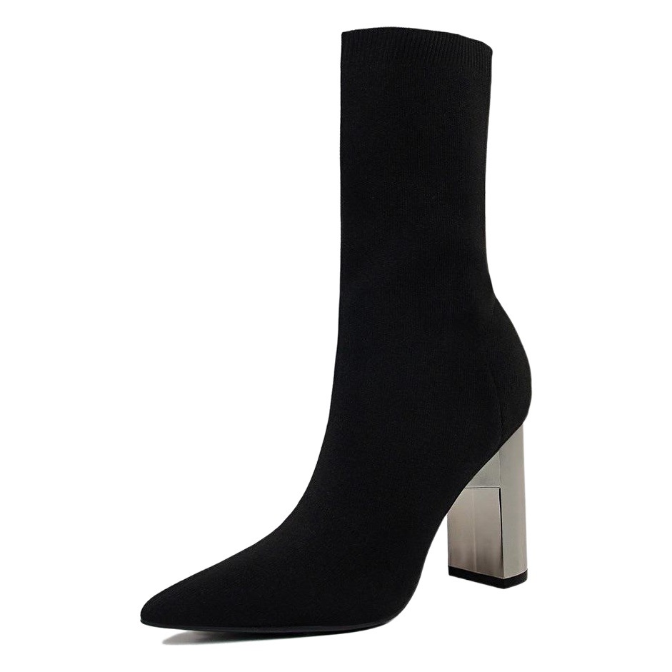3128-2 botas de mujer cortas de estilo europeo y americano tacón de metal tacón grueso tacón alto sexy discoteca adelgazante botas cortas de lana puntiaguda