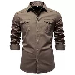 2025 Export Cross-Border Men's New European Size Denim Shirt Men's Casual Pure Color Men's Denim Long-Sleeved Shirt