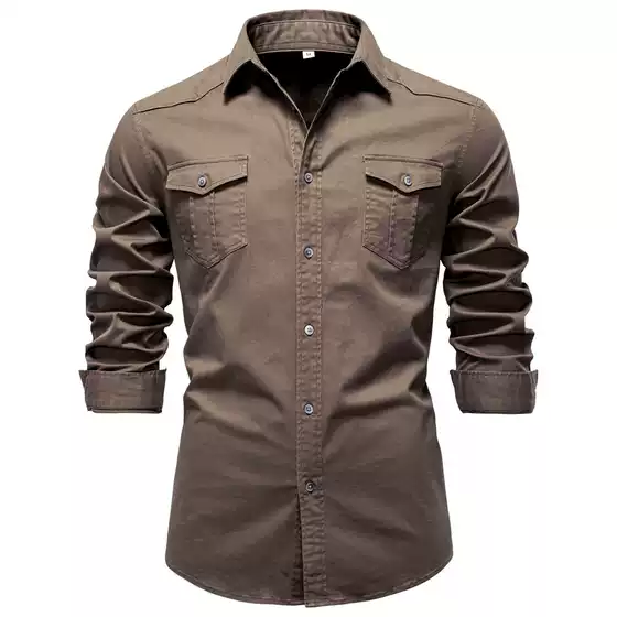 2025 Export Cross-Border Men's New European Size Denim Shirt Men's Casual Pure Color Men's Denim Long-Sleeved Shirt