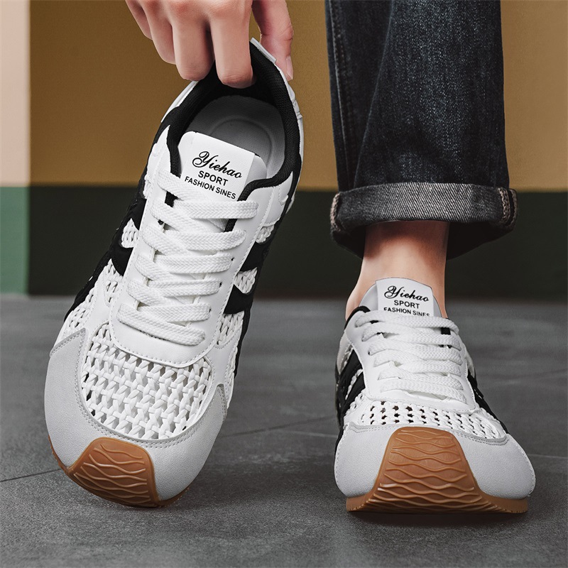 Zapatos de hombre huecos tejidos, zapatos de entrenamiento alemán de verano, zapatos casuales de moda para hombre, zapatos deportivos transpirables para estudiantes, nuevos hombres 2025