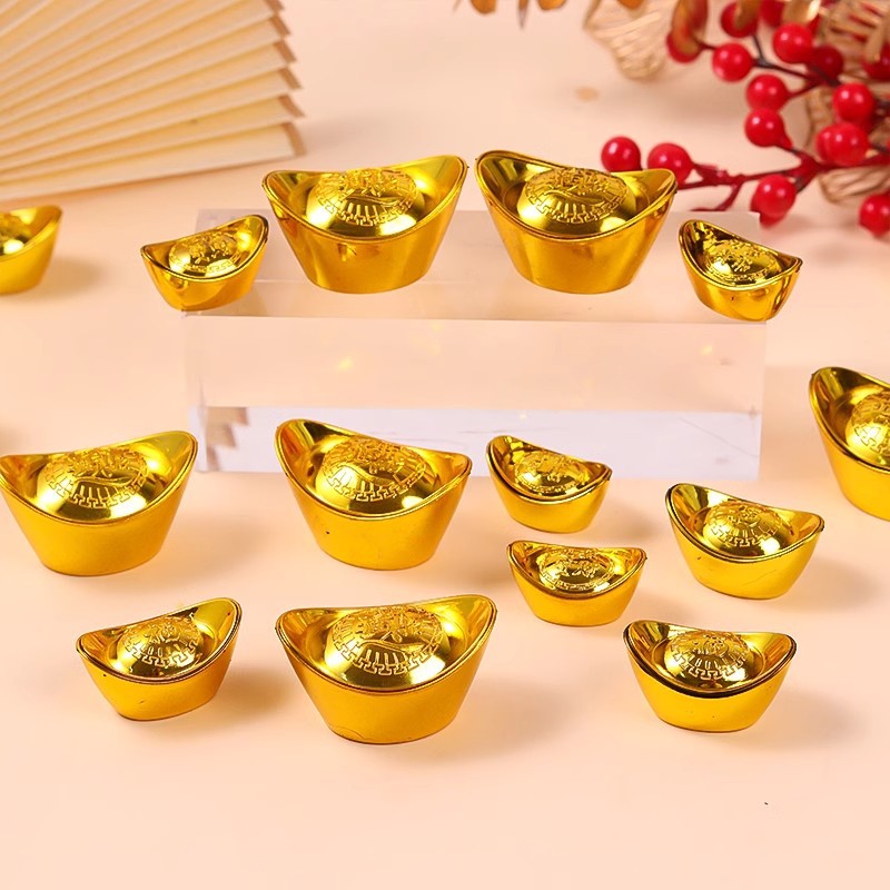 Cross-border plastic gold ingot birthday cake decoration, lucky charm for wealth, opening ceremony, birthday celebration, baking decoration, plug-in