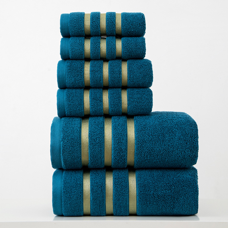 Cross-border pure cotton gold-edged 6-piece set of square towels, hand towels, and bath towels, non-shedding, soft and absorbent, for home use, unisex bath towels Cross-border pure cotton gold-edged 6-piece set of square towels, hand towels, and bath towels, non-shedding, soft and absorbent, for home use, unisex bath towels