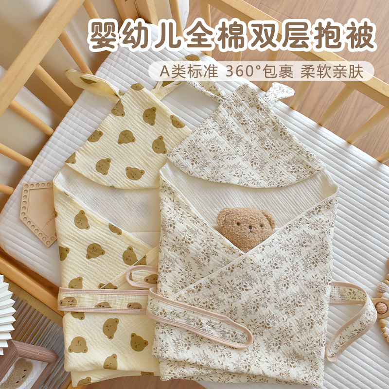 Newborn Baby Pure Cotton Type a Quilt Baby Summer Thin Gauze Cloth Wrapped Single Delivery Room Swaddling Towel Wrapped Windproof Blanket