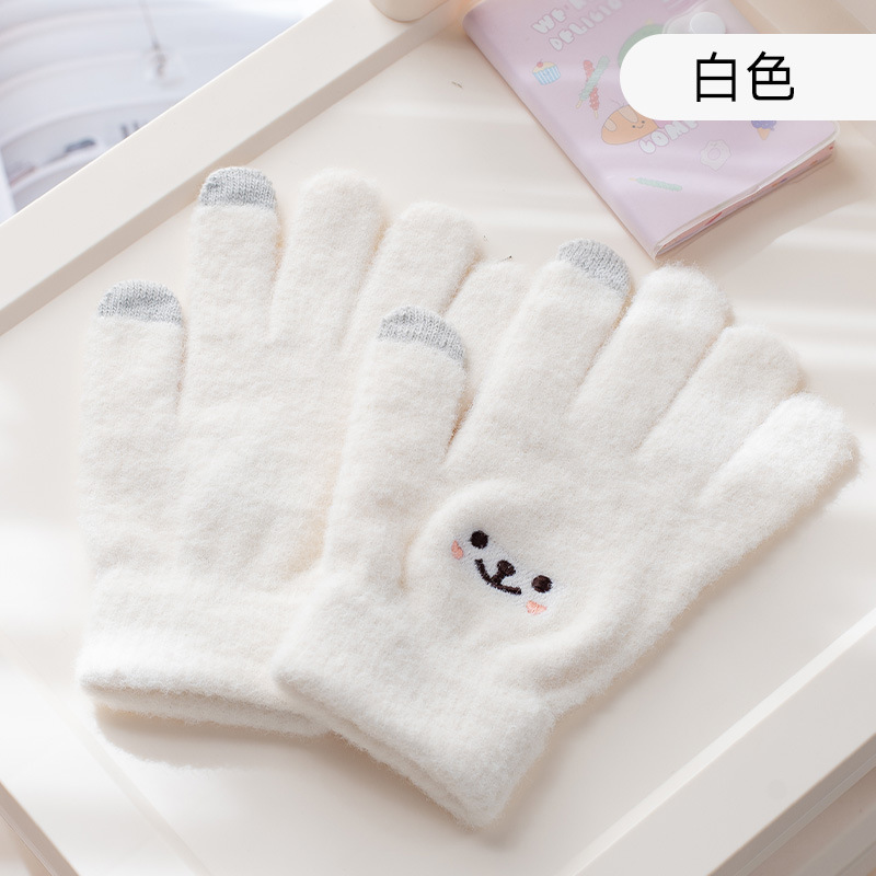 新しい冬用のかわいい防寒保温タッチスクリーン対応タイピング学習刺繍漫画スマイリーニット手袋（サイクリング用）|undefined