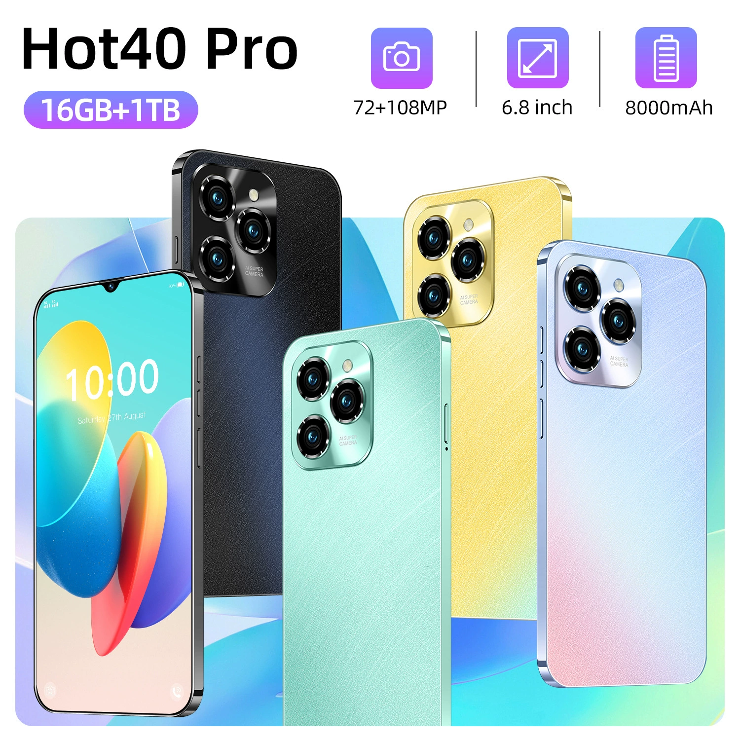 New HOT40 PRO 1+16GB, мобильный телефон 6.8" экран, смарт‑телефон, источник от производителей