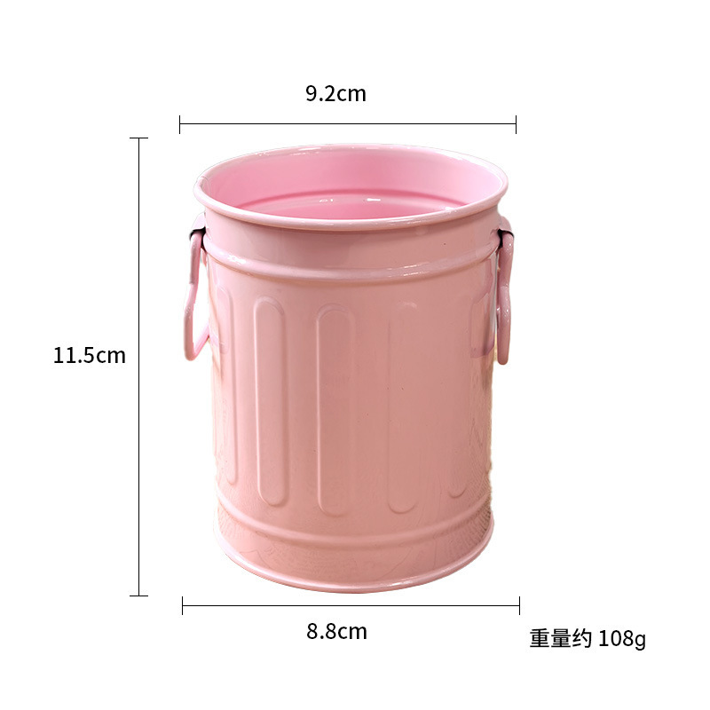 円筒形の鉄ペンホルダークリエイティブデスクトップ収納バケツ多機能文具ペンホルダー化粧ブラシ収納アーティファクト植木鉢|undefined