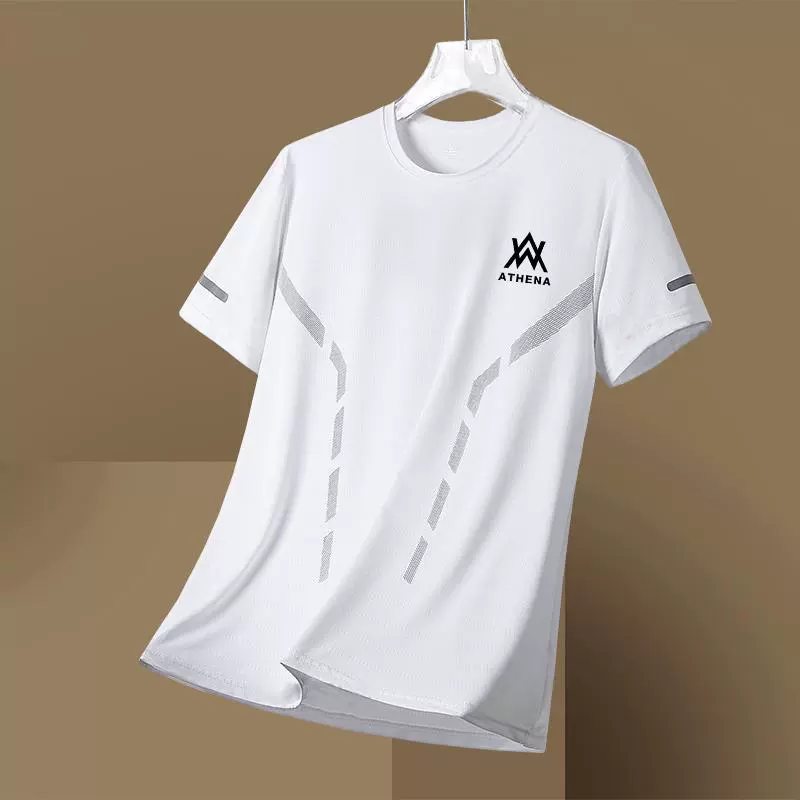 [Частный эксклюзивный] Летняя футболка из ледяного шелка мужская одежда с круглым вырезом с короткими рукавами