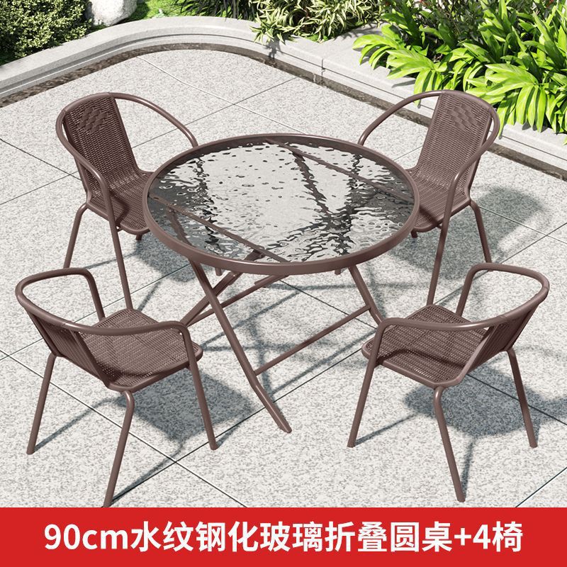 90물무늬 접이식 원형테이블 + 의자 4개