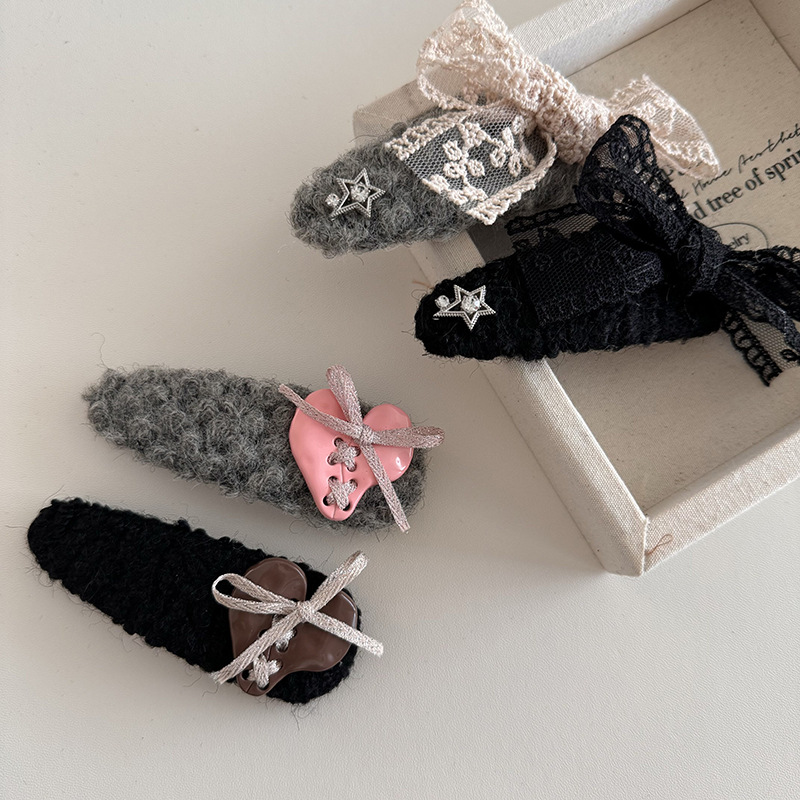 Koreanischen stil herbst und winter Neue gebunden gewinde schöne wolle BB clip spitze bogen haarnadel süße nette pony clip haar zubehör_voghion.com