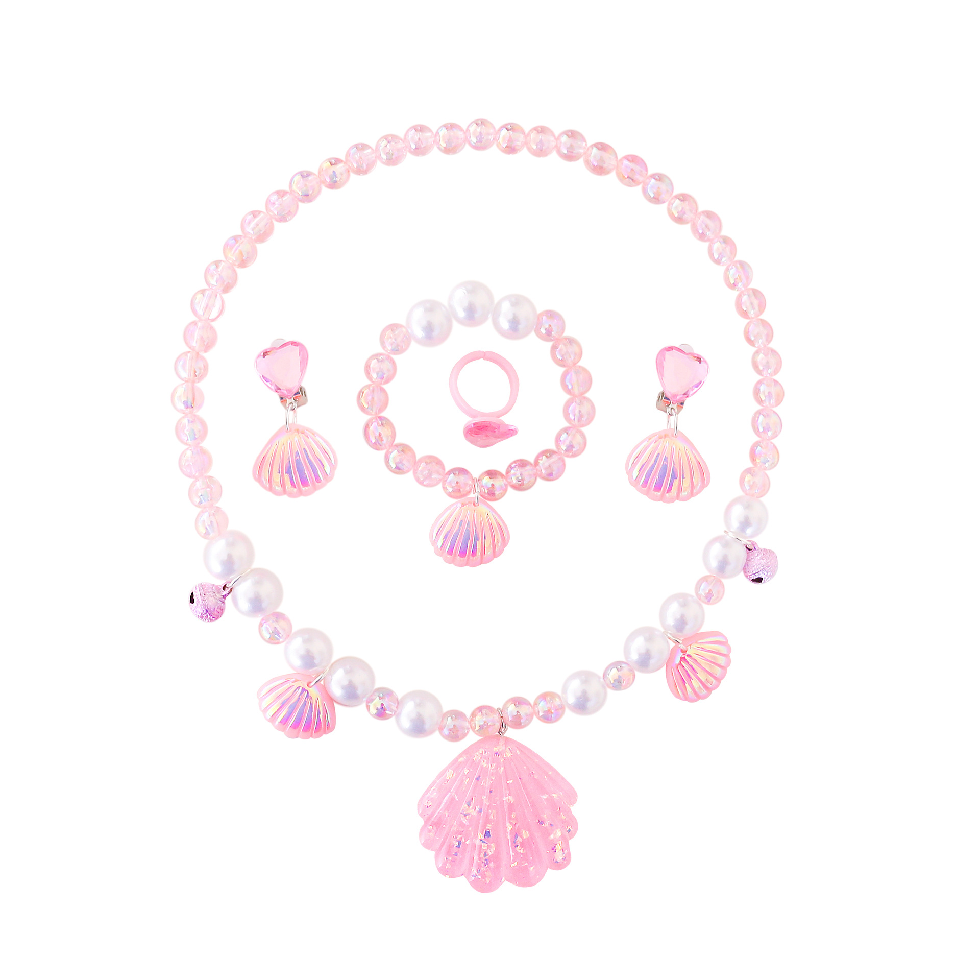 Collar para niños sirena cola collar de perlas para niñas pulsera anillo pendientes traje para niñas accesorios para bebés