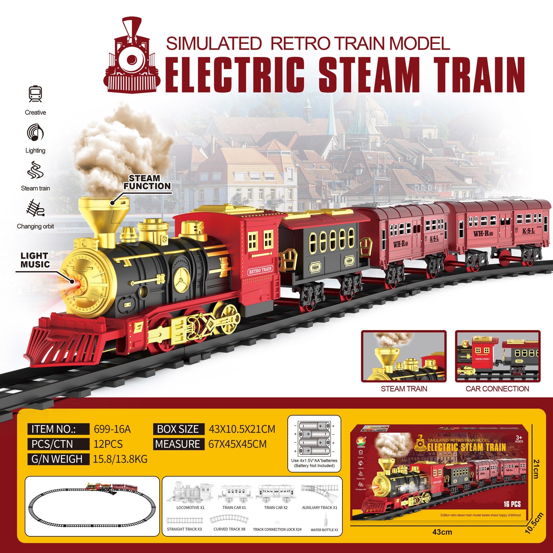 Tren eléctrico transfronterizo de sonido y luz puede colgar árbol de Navidad tren de Navidad juguetes de regalo
