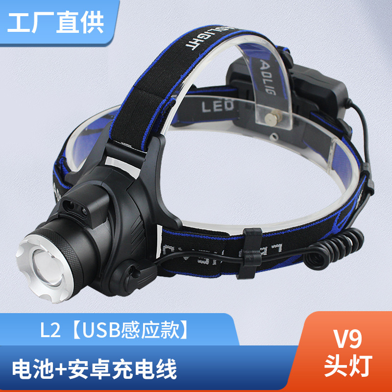 Procesamiento de faros de pesca personalizados, reflector de luz fuerte impermeable al aire libre, faros de sensor de carga con zoom telescópico T6