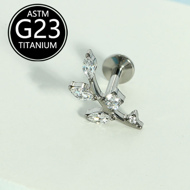 G23 Titanium Leaf-Shaped Zirconia Piercing Jewelry Set for Lip Nose Ear Cartilage detail image 8