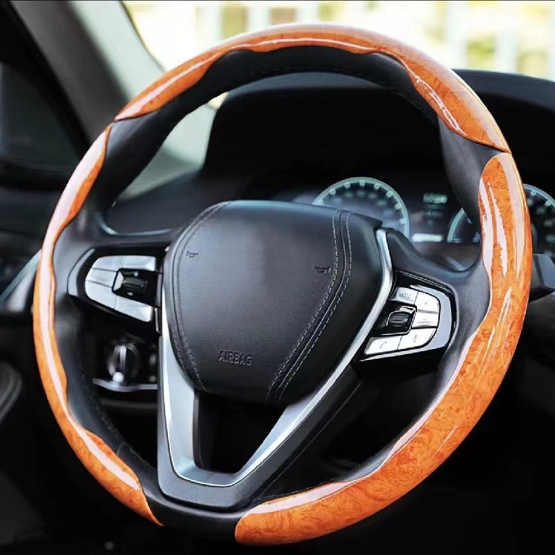 Cubierta del volante del coche Four Seasons Universal cubierta de la manija del coche grano de madera que absorbe el sudor cubierta de la tarjeta antideslizante accesorios interiores del coche
