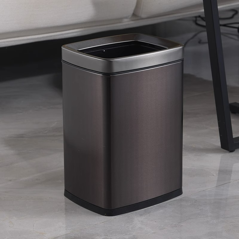 Cubo de habitación de hotel de doble capa de tamaño pequeño de lujo hogar sin tapa 8 aspecto elevado cuadrado de acero inoxidable hueco estrecho cubo de basura Luz