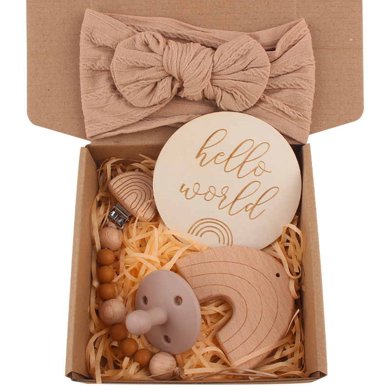 Nuevo bebé de dibujos animados Arco Iris haya mordedor bebé arco pelo banda chupete cadena cinco piezas traje