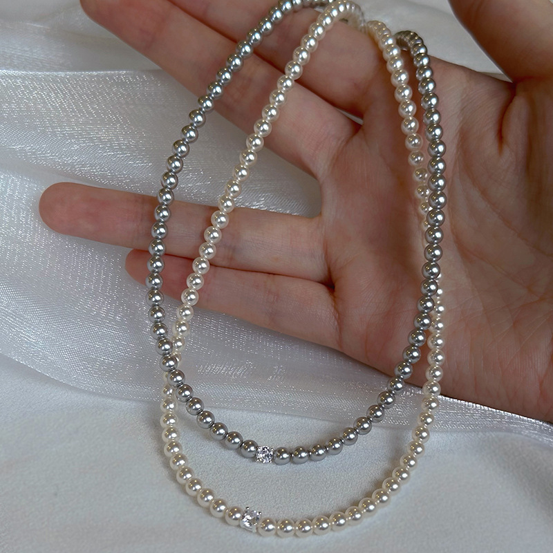 French Retro Pearl Zircon Necklace Women's Light Luxury High-end Elegant Fashion Personality Elegant Neck Chain Clavicle Chain