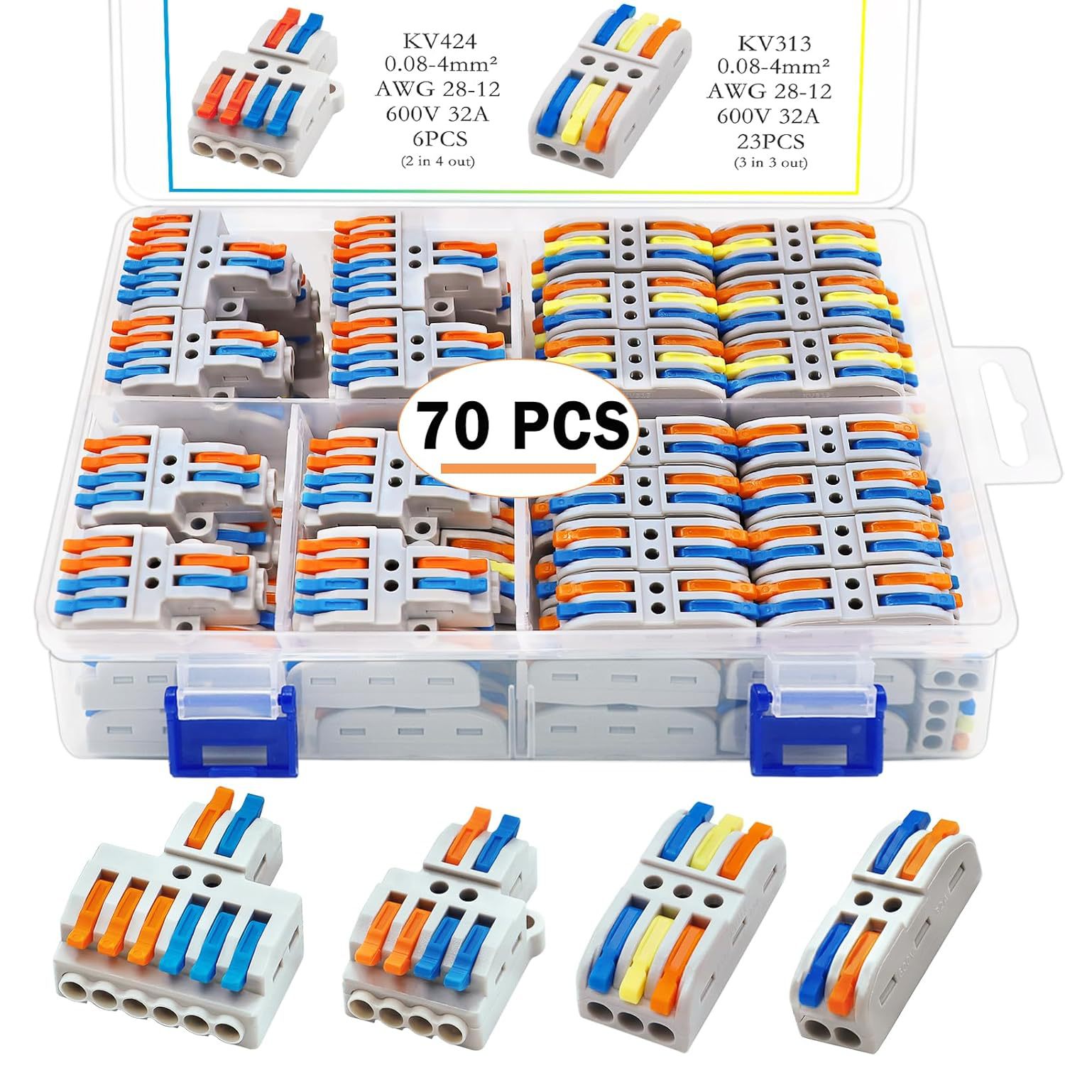 Sunxeke 70 件紧凑型拼接线连接器组合套件,杠杆连接器套件,2 合