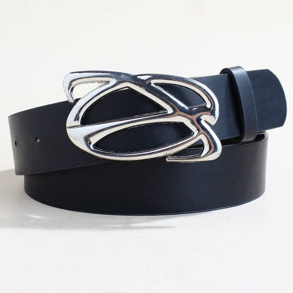 Oval ring silver buckle (3.3cm black strap)
