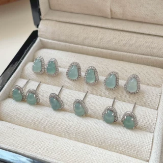 蒂奇新中式天然蓝水翡翠葫芦耳钉女轻奢高级感闪锆福禄玉石耳饰潮