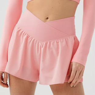 New Cross Waist Design Pocket Yoga Sports Skirt Loose Breathable Running Skirt Anti-light Fitness Skirt for Women