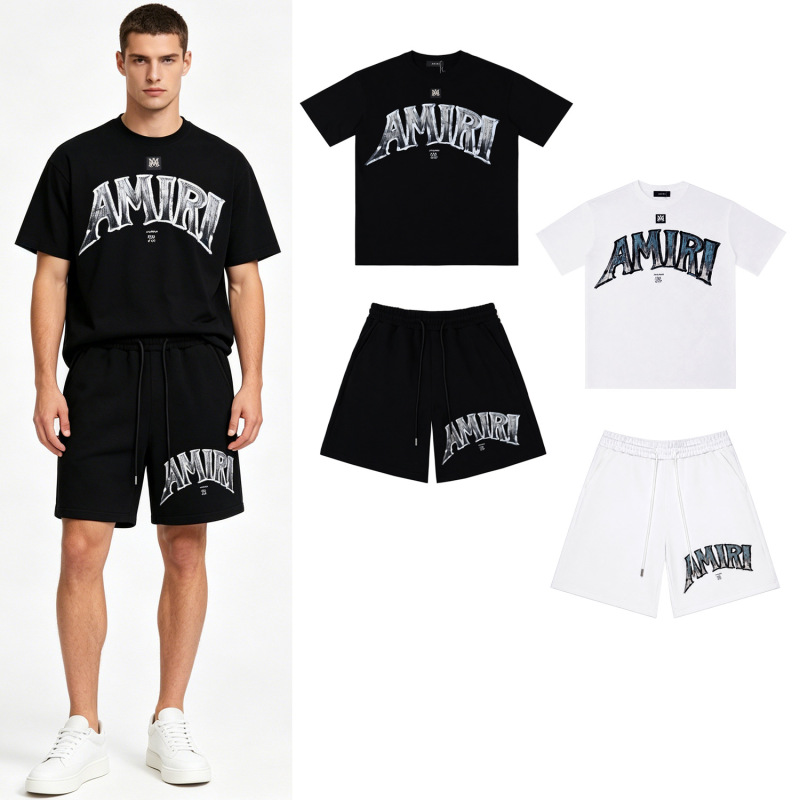26 High-Quality Cross-Border Fashion Brand Short-Sleeve Amiri T-Shirt with Printed Wash Effect, American-Style Heavyweight Pure Cotton for Men and Women