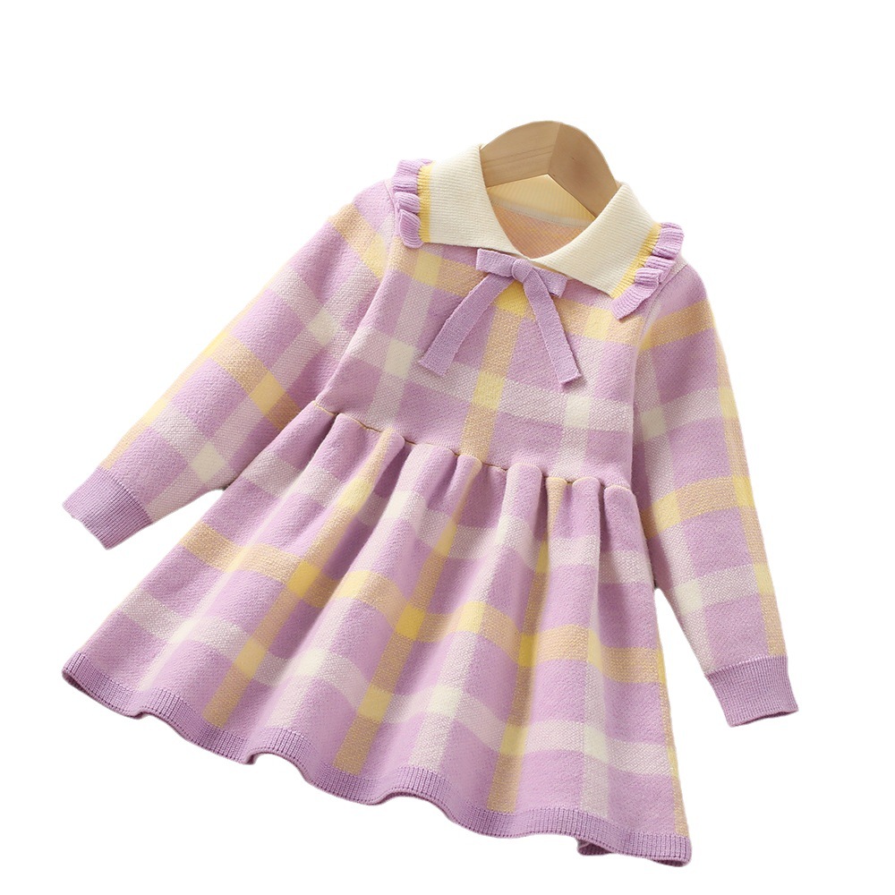 Vestido de punto para niñas manga larga, estilo princesa coreano – abrigado para otoño-invierno 2023.