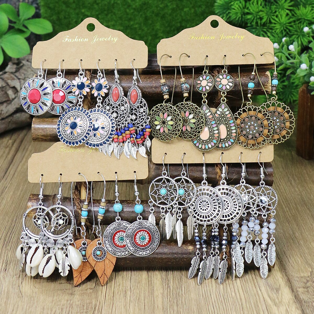 Women's Gender 1 Set Retro Bohemian Water Droplets Flower Patchwork Zinc Alloy Drop Earrings