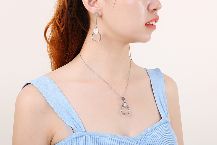 wholesale new style round multi-layer stainless steel necklace earring set Nihaojewelry
