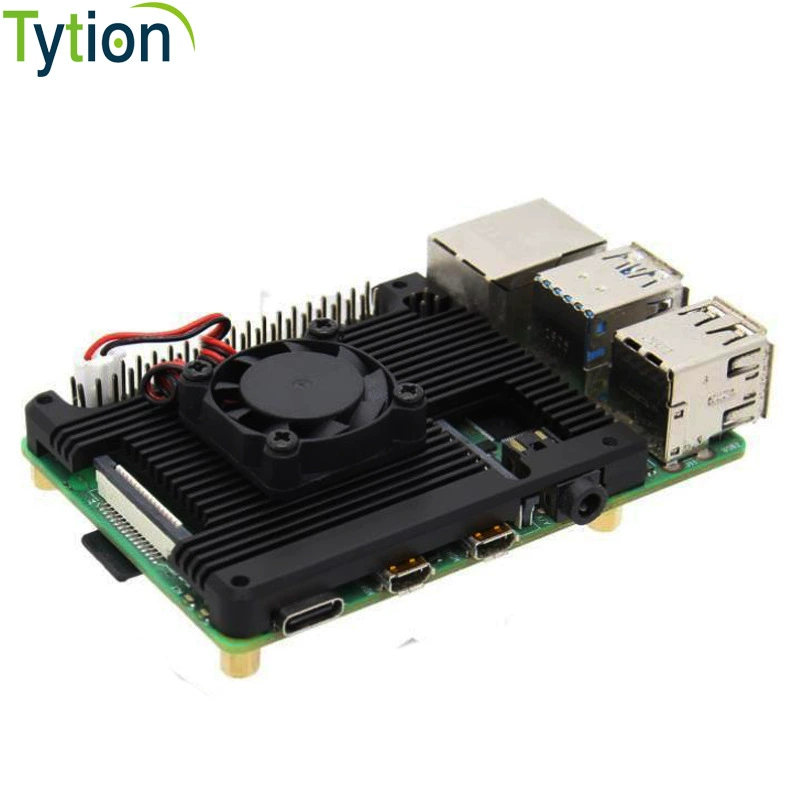 Raspberry Pi 4B, алюминиевый радиатор-накладка с вентилятором, комплект с медными стойками